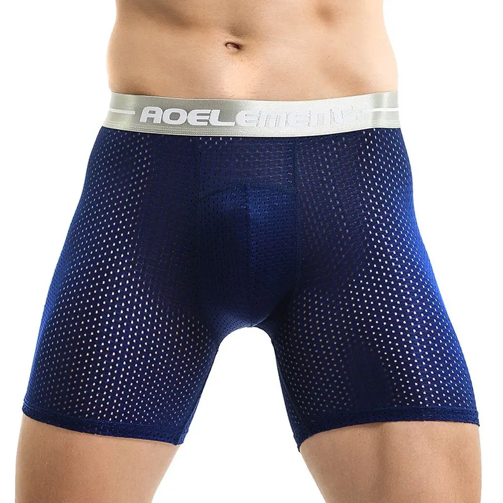 Ice Silk Underwear Men Sports Panties Breathable Mesh Running Lengthened Anti-wear Leg Modal Boxer Briefs Quick-drying Fitness