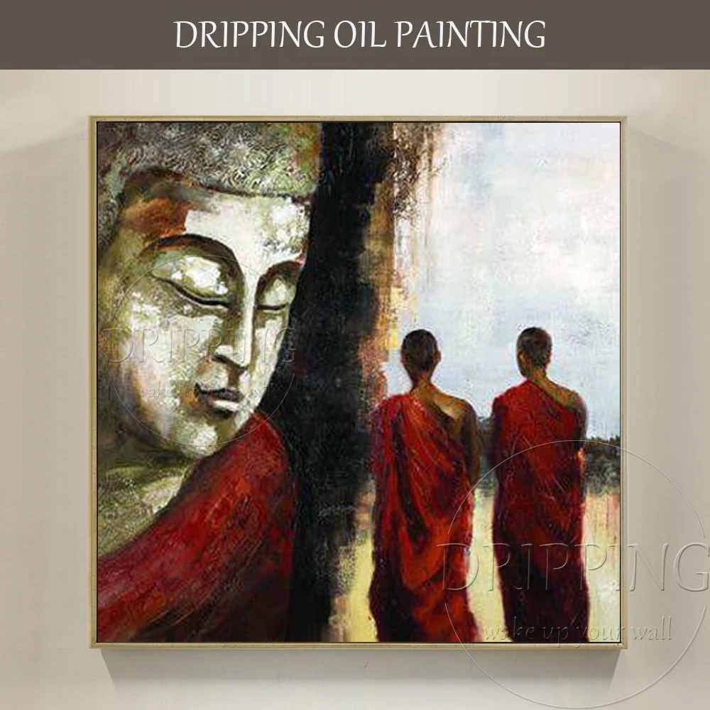 Дешевая цена высокое качество ручная роспись Будды и буддийского монаха картина