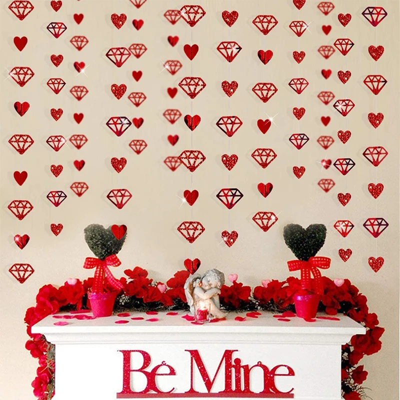 

Red Personal Wedding Hanging Banner Sting Chain Paper Star Dots Diamond Heart Garland for Bachelorette Bridal Shower Decorations