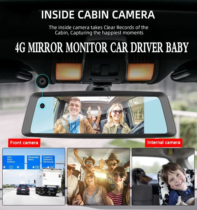 Goedkoop Dash Cam Spiegel 4G Dvr Spiegel Dual Hd Ingebouwde Nachtzicht Camera Front Interieur View Real-tijd Video Monitor Gps Track