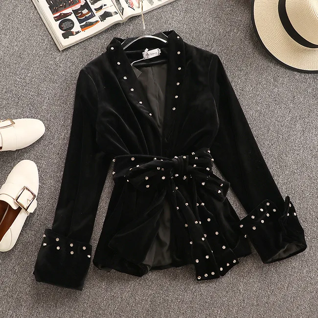 Осенний костюм 2019 новый темперамент и декоративной жемчужной отделкой куртка +