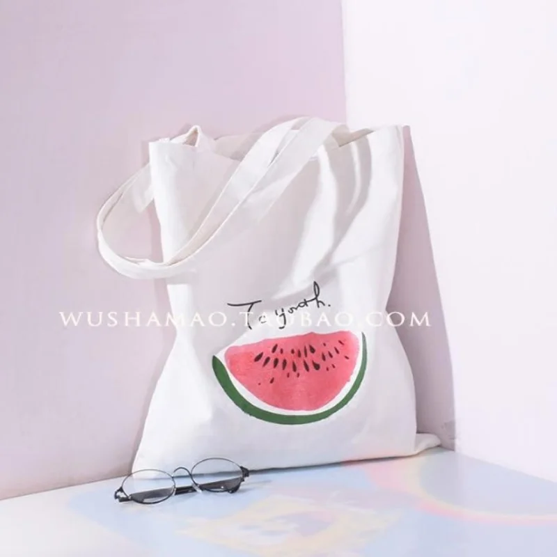 

Ladies New Bag Simple Printed Canvas Bag Literary Fresh Shoulder Bag Green Shopping Bag Handbag Female Bag