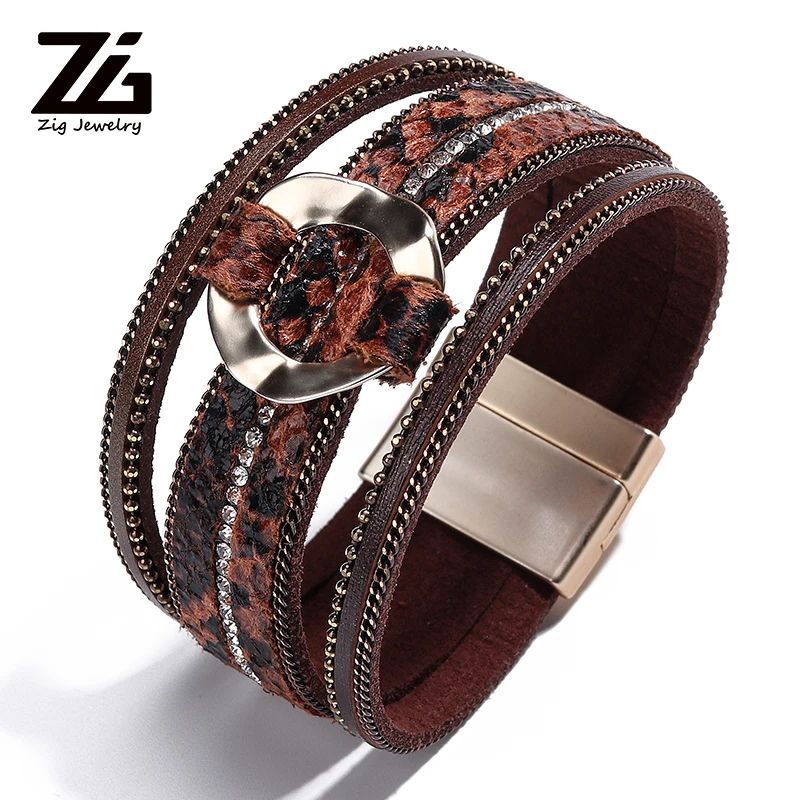 

ZG новый кожаный браслет Леопардовый металлический богемный браслет женские украшения оптом