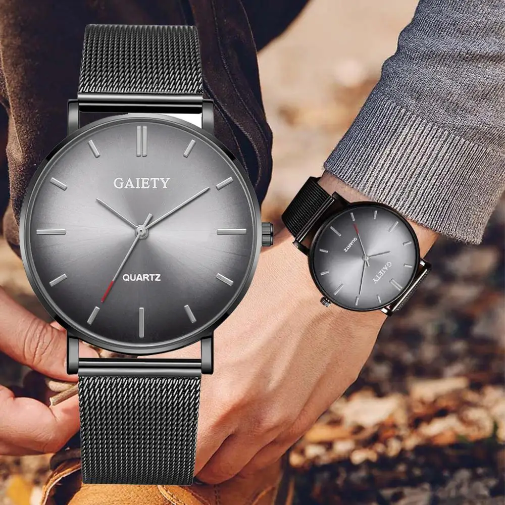 Мужские ультратонкие часы в стиле милитари Роскошные Кварцевые с градиентным