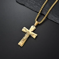 inschic 2020 new arrival crucifixion cross stainless steel necklaces religious man bib collar gift for boyfriend boho jewelry