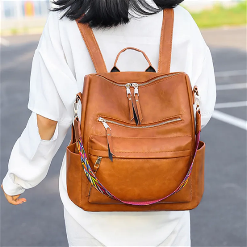 Повседневные женские рюкзаки из высококачественной натуральной кожи однотонные