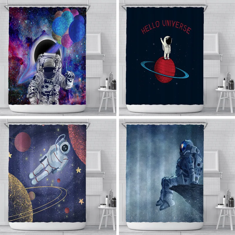 

Watertight Shower Curtain Waterproof Bathroom Curtain Space Astronaut Toilet Laundry Room Home Decor Bath Curtain Farmhouse