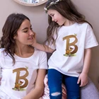 Футболка для мамы и дочки с надписью Фаун Бэмби и алфавитом, Повседневная модная детская футболка с коротким рукавом, футболка унисекс, милая детская одежда