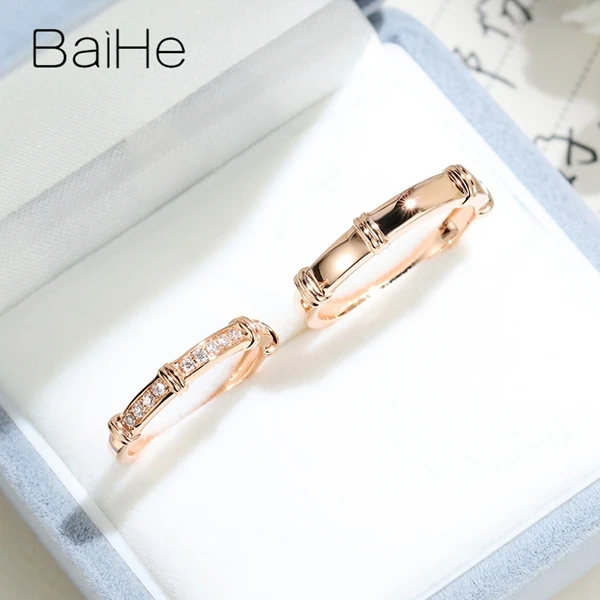 BAIHE, 14 к, розовое золото, H/SI, всего 0.13ct, натуральные бриллианты, обручальное кольцо, модное, хорошее ювелирное изделие, мужское кольцо, женское кольцо, пара колец