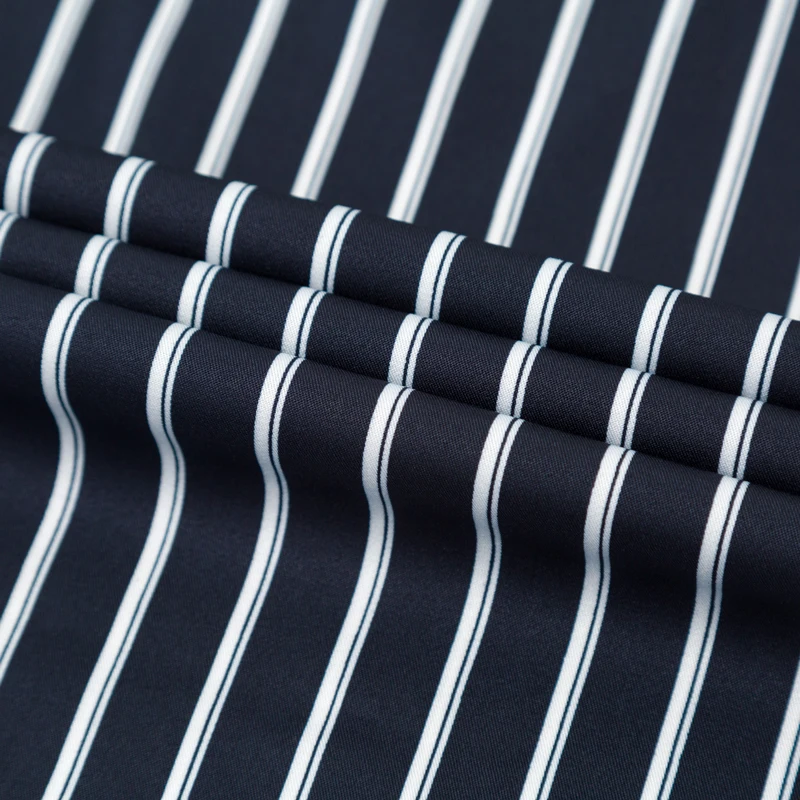 

Men's Fashion Long Sleeve Silky Fabric Striped Shirts Single Patch Pocket Work Casual Standard-fit Easy Care Classic Dress Shirt