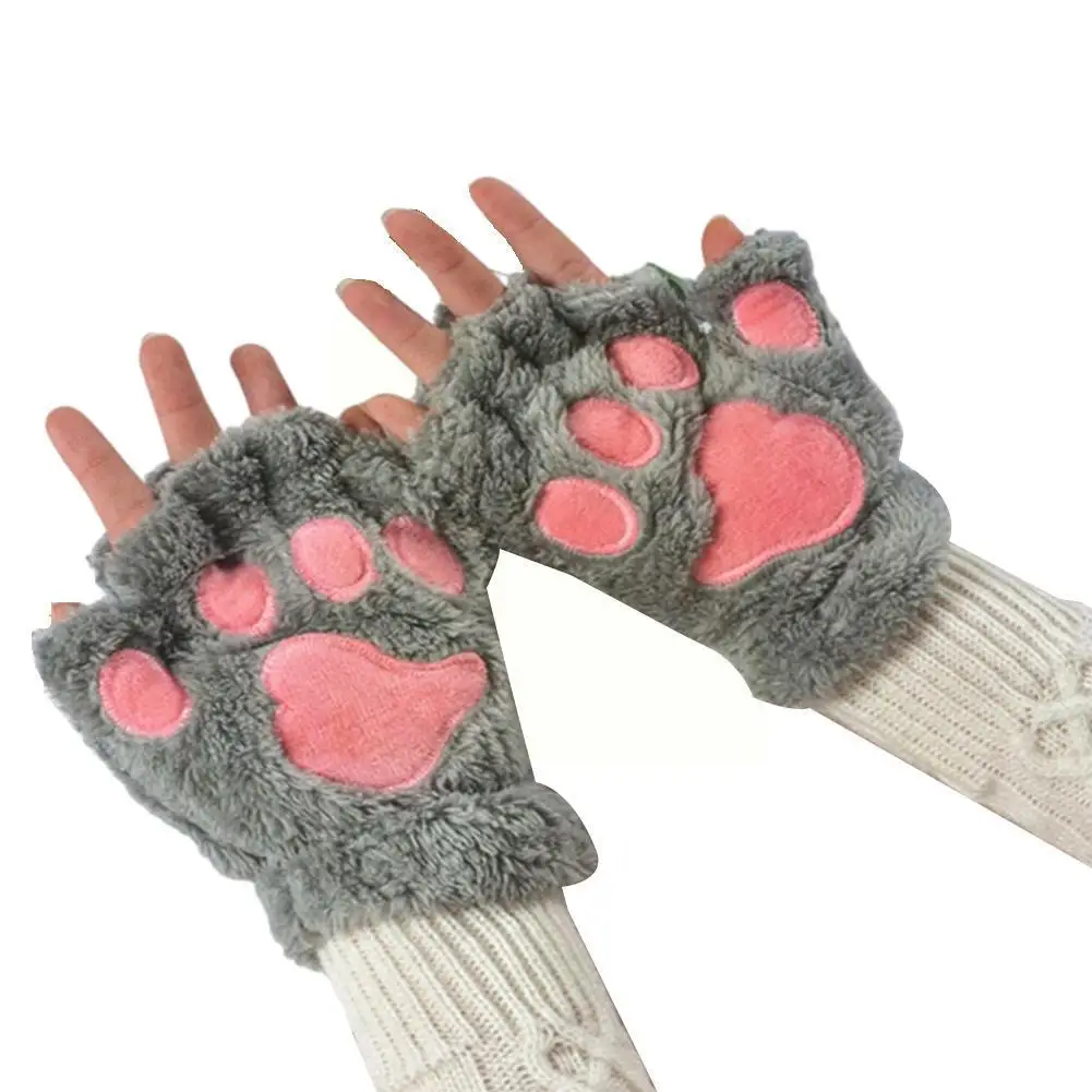 1 пара зимние женские перчатки плюшевые с кошачьими лапами и медведем