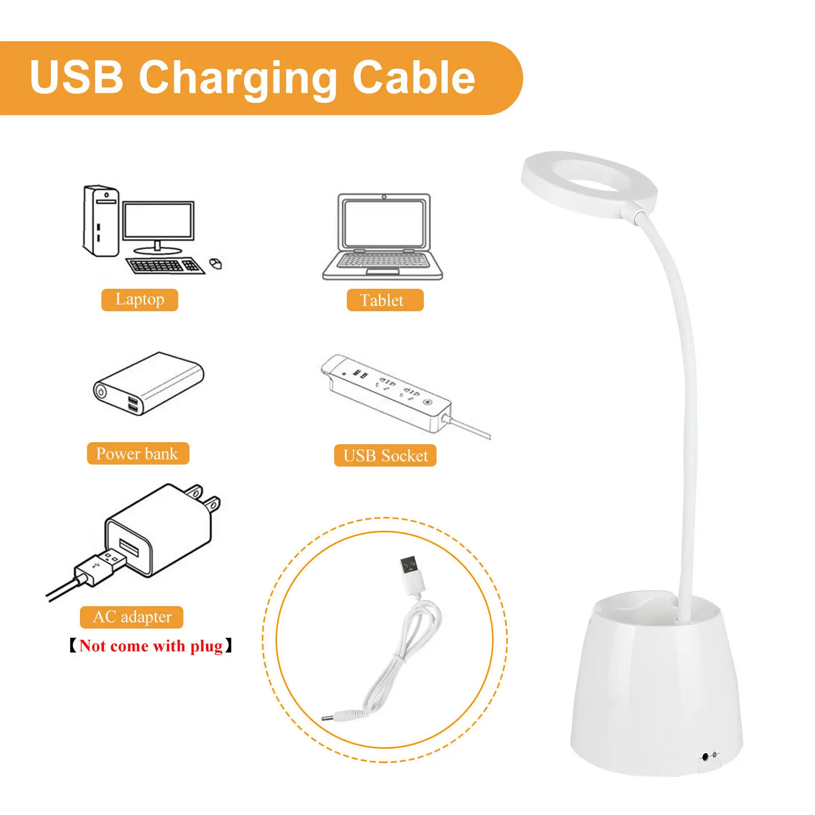 

Rechargeable Eye Protection Desk Lamp with Pen Holder Night Light LED Dimmable Touch Table Light for Children Students Gift