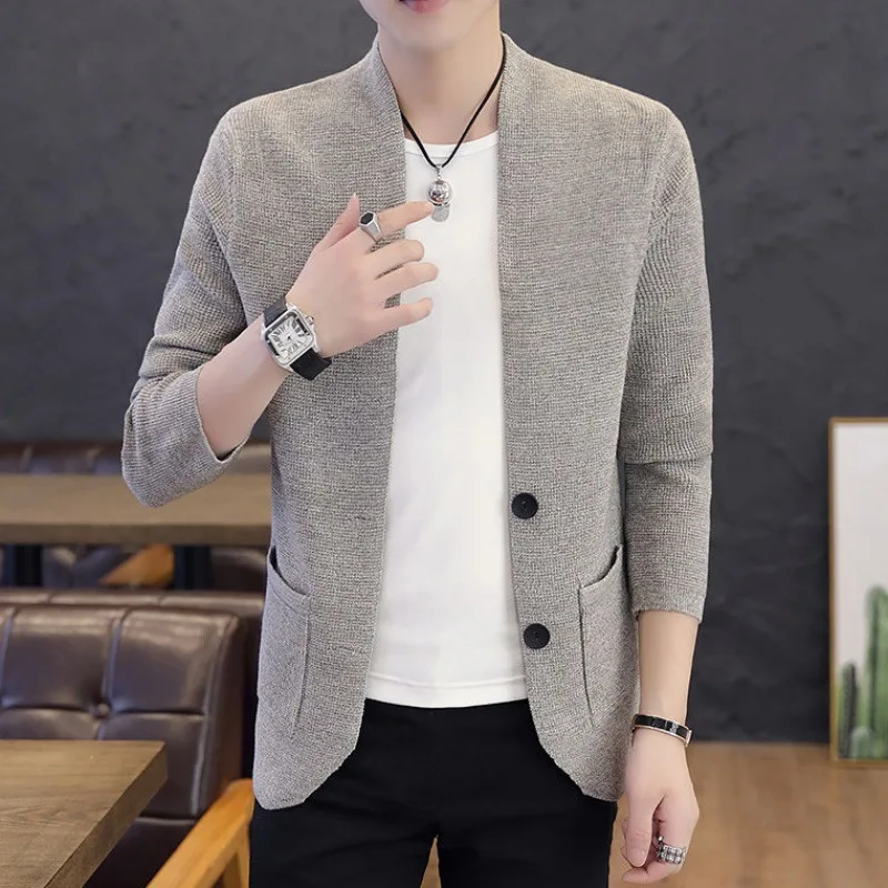 Однотонный мужской свитер в английском стиле кардиган красный белый черный