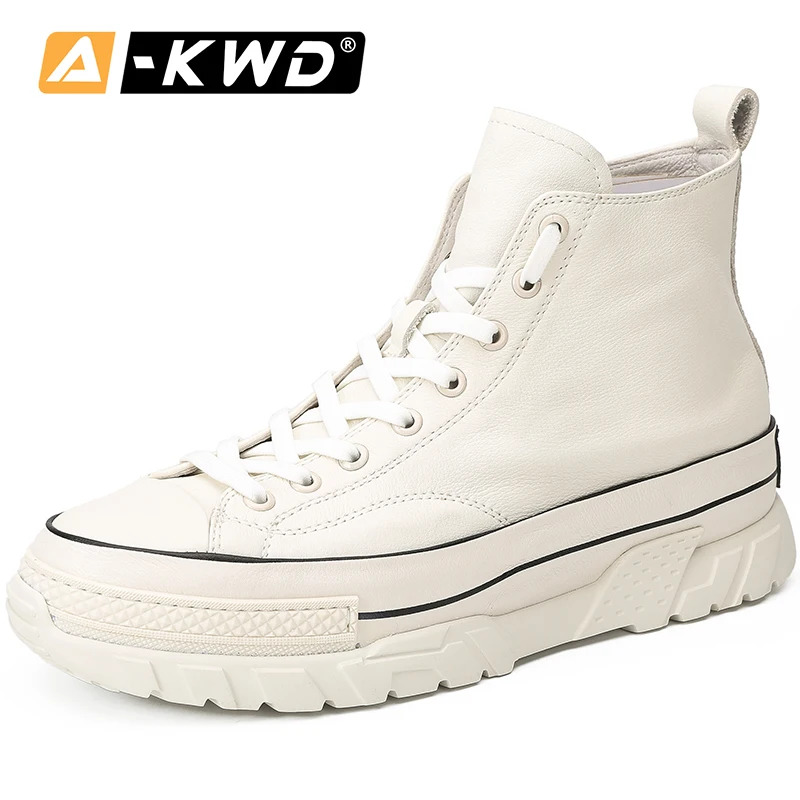 Высокие мужские кроссовки натуральная кожа высокие толстая подошва корейский