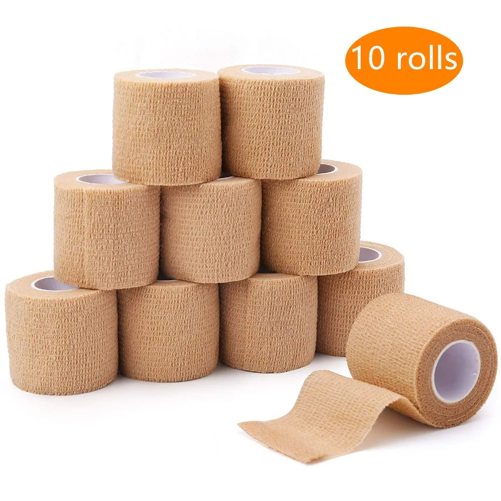 

10 Rolls 5cm Width Family Use Elastoplast Self-Adhesive Cohesive Wrap Bandage Waterproof Flexible Sport Stretch Tape