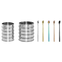 10 pcs stainless steel round cake baking ring mold 5x mixing stirring spoon for coffee cocktail beverage