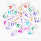 100 шт. 7x4 мм круглые Красочные акриловые бусины с 26 буквами белые бусины-разделители россыпью для изготовления ювелирных изделий сделай сам Аксессуары для ожерелий и браслетов