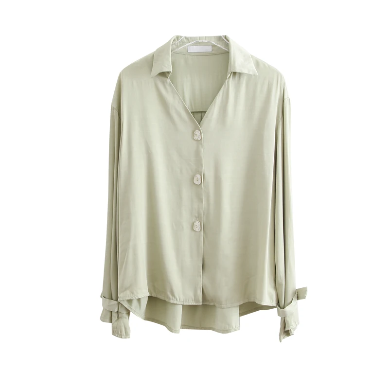 

Fashion women's blouse spring 2021 new Korean women's small V-neck single-breasted long-sleeved CHIC shirt women