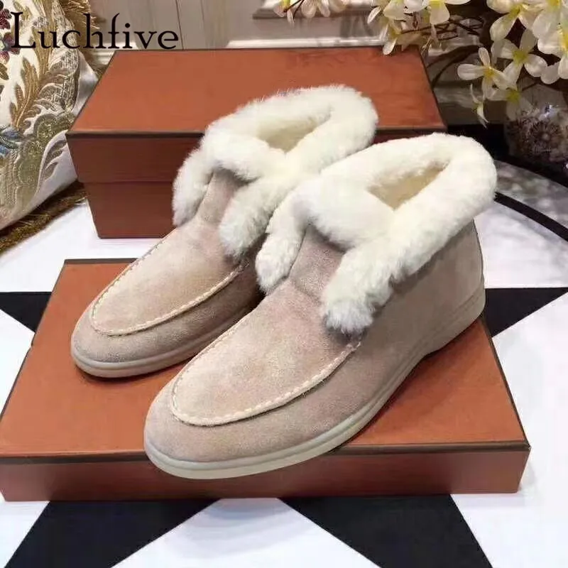 beige Модные шерстяные зимние женские ботинки; обувь на плоской подошве с острым носком; женские ботинки без застежки; цвет бежевый, черный; Femme Runway; зимние ботинки - Цвет: beige