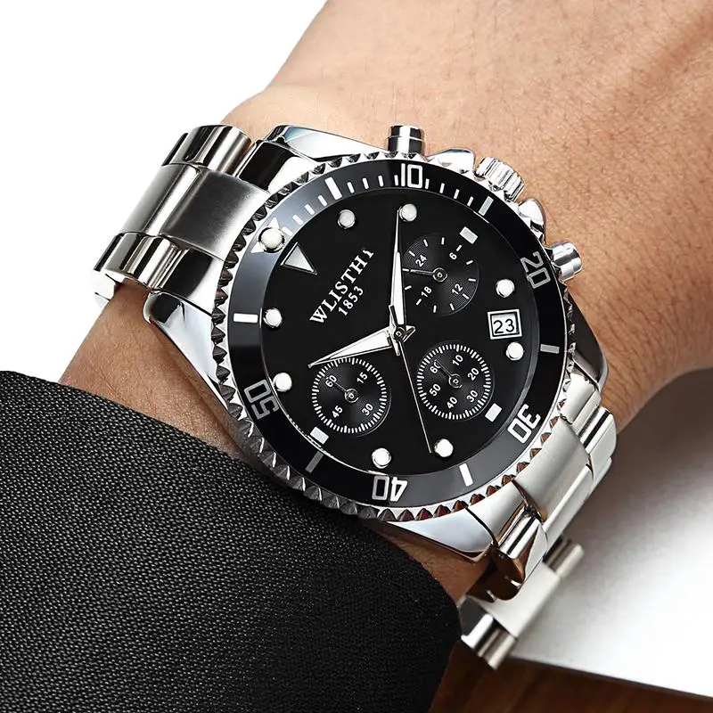 

WLISTH Top Brand Luxury Chronograph Leather Men's Watches Quartz Fashion Sport Military Wristwatch Men relogio masculino