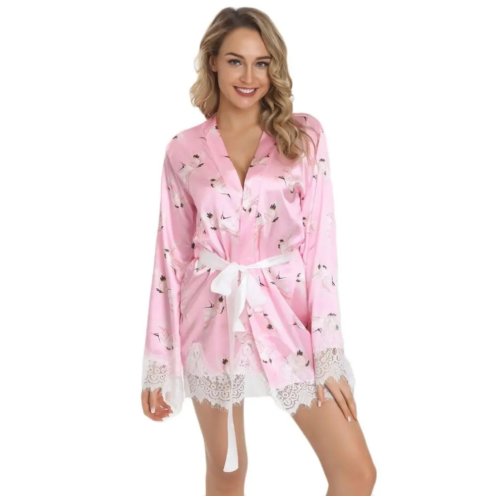 Сексуальный Атласный халат большого размера с принтом кружевной банный