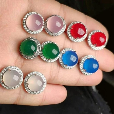 Женские короткие серьги из серебра s925 пробы с красным зеленым