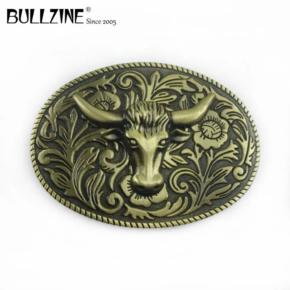 В Bullzine в западном стиле виде Головы Быка пряжка на ремешке с античная латуневая