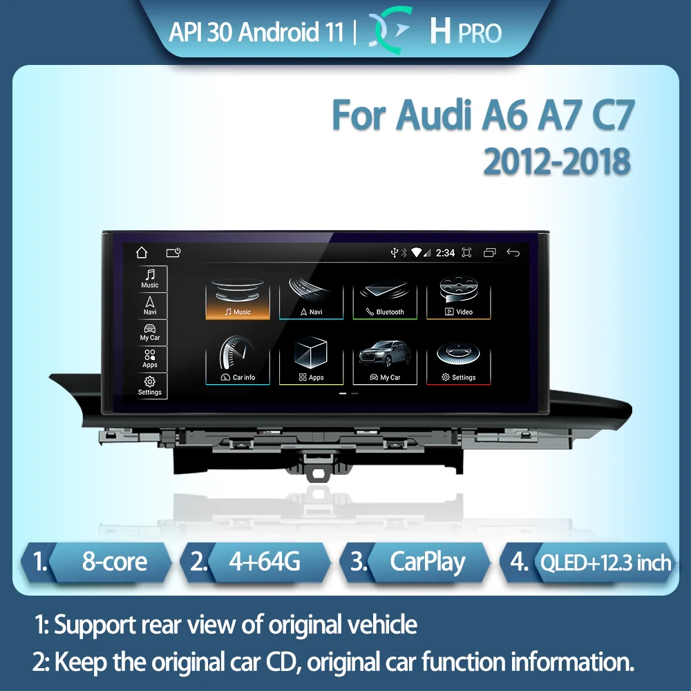 Reproductor multimedia inteligente para Audi A6, A7, C7, 2012-2018, radio A6, GPS, navegación 4G, CarPlay, 12,3 pulgadas. Conserva el CD original, MMI