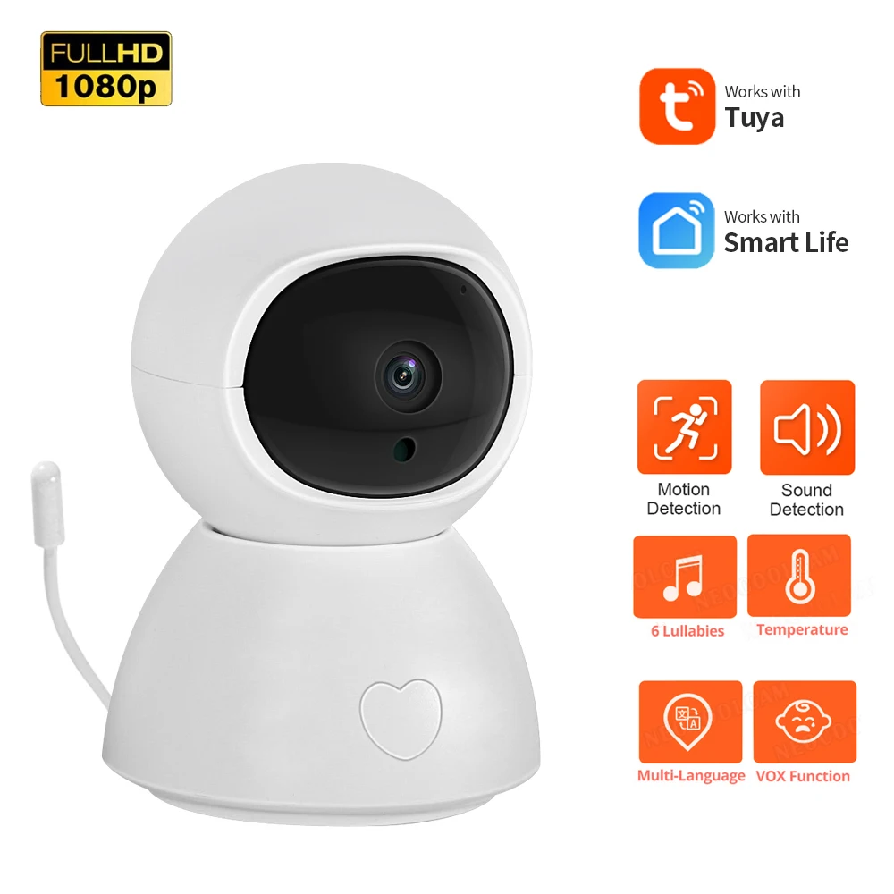 Tuya Smartlife с 1080P Wi Fi Видеоняни и радионяни Камера Ночное видение 355 ° PTZ пульт