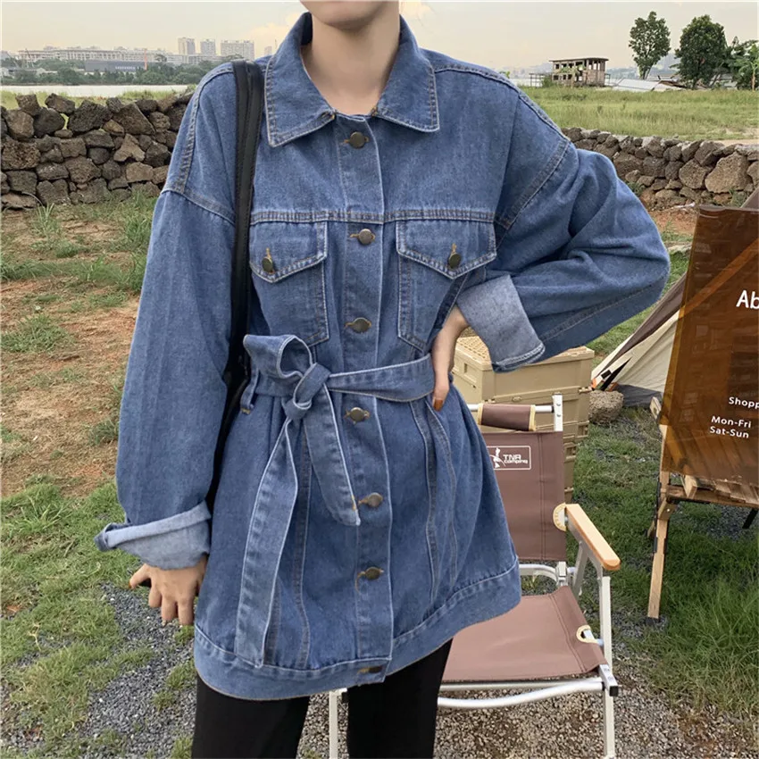 

Женская джинсовая куртка оверсайз, длинная куртка из денима, верхняя одежда, весна-осень 2021