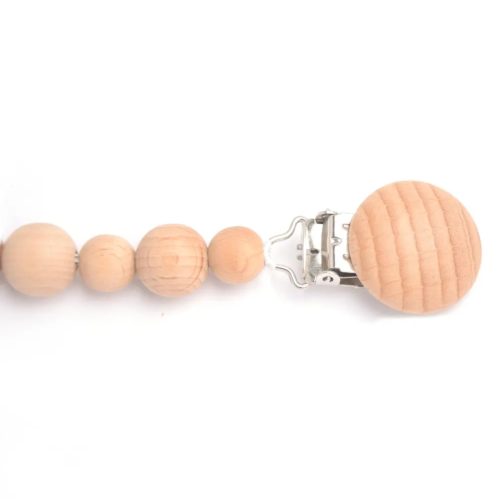ZG01 Portable Size Baby Kids Wooden Beaded Pacifier Holder Clip Nipple Teether Dummy Strap Chain |
