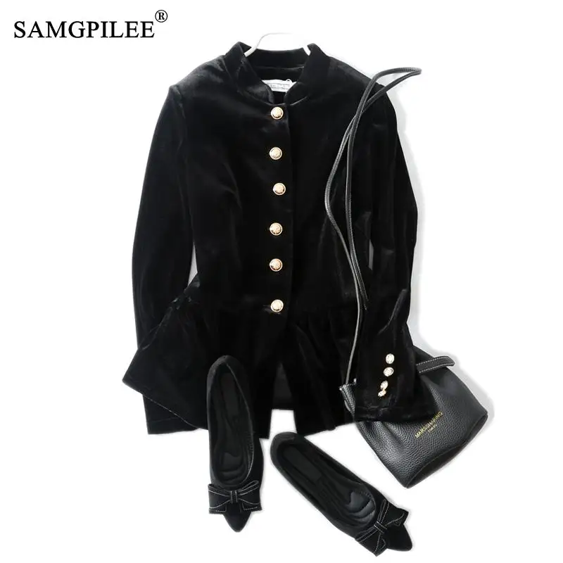 

Женская бархатная куртка, легкая приталенная золотистая куртка с воротником-стойкой и длинным рукавом, Европейская мода, новинка 2021