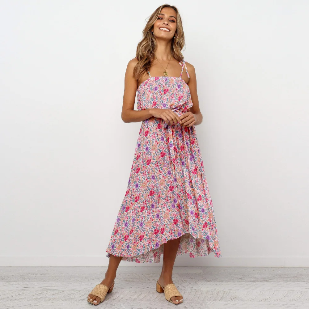 

New 2020 Women Dress Sexy Suspender Loose Floral Print Dress Women's Clothing Medi Dress Spring And Summer Lace Dress Vestidos