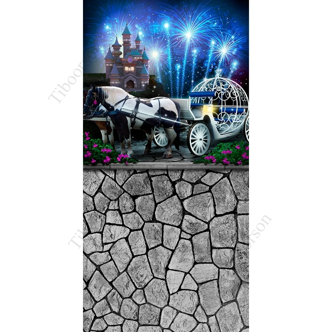 Fairy Tale Castle Princess Backdrop for Photography Props Pumpkin Carriage Cinderella Firework New Year Background Wedding Decor enlarge