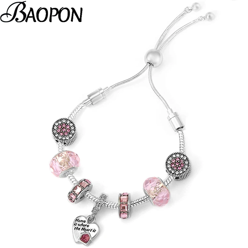 

BAOPON 2021 New Crystal Warm Heart Pendant Charm Bracelets With Adjustable Chain Bracelets Bangles For Women Lucky Jewelry Gift