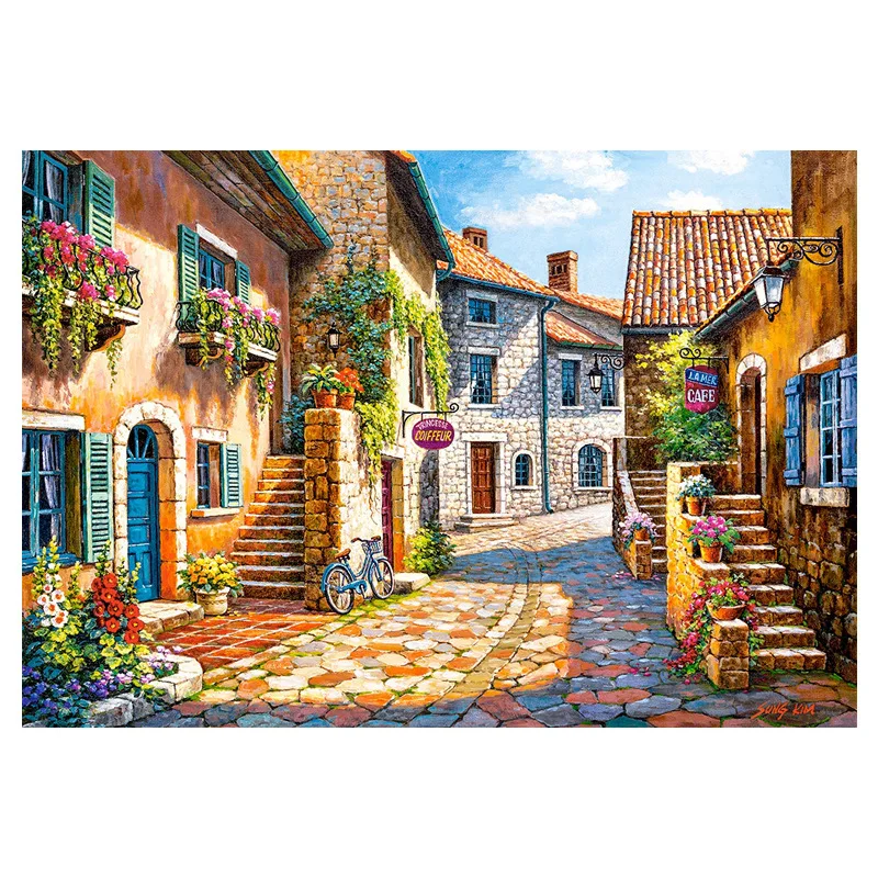 

AB Diamond Embroidery DIY Diamond Painting Full Drill Round Picture Of Rhinestone Street Port Scenery