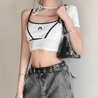 summer vest crop top slim women casual tank tops sexy solid color navel square collar printed camisole street camis ropa mujer