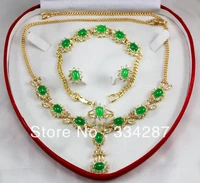new listed free shipping 6x8mm bead dark green jades necklace bracelet earring jewelry set