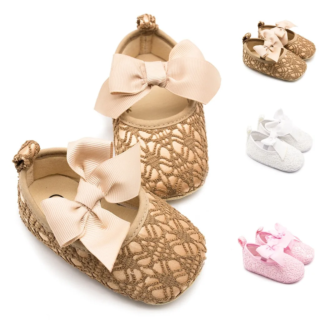 Обувь для малышей обувь маленьких девочек милые мягкие кружевные туфли с бантом
