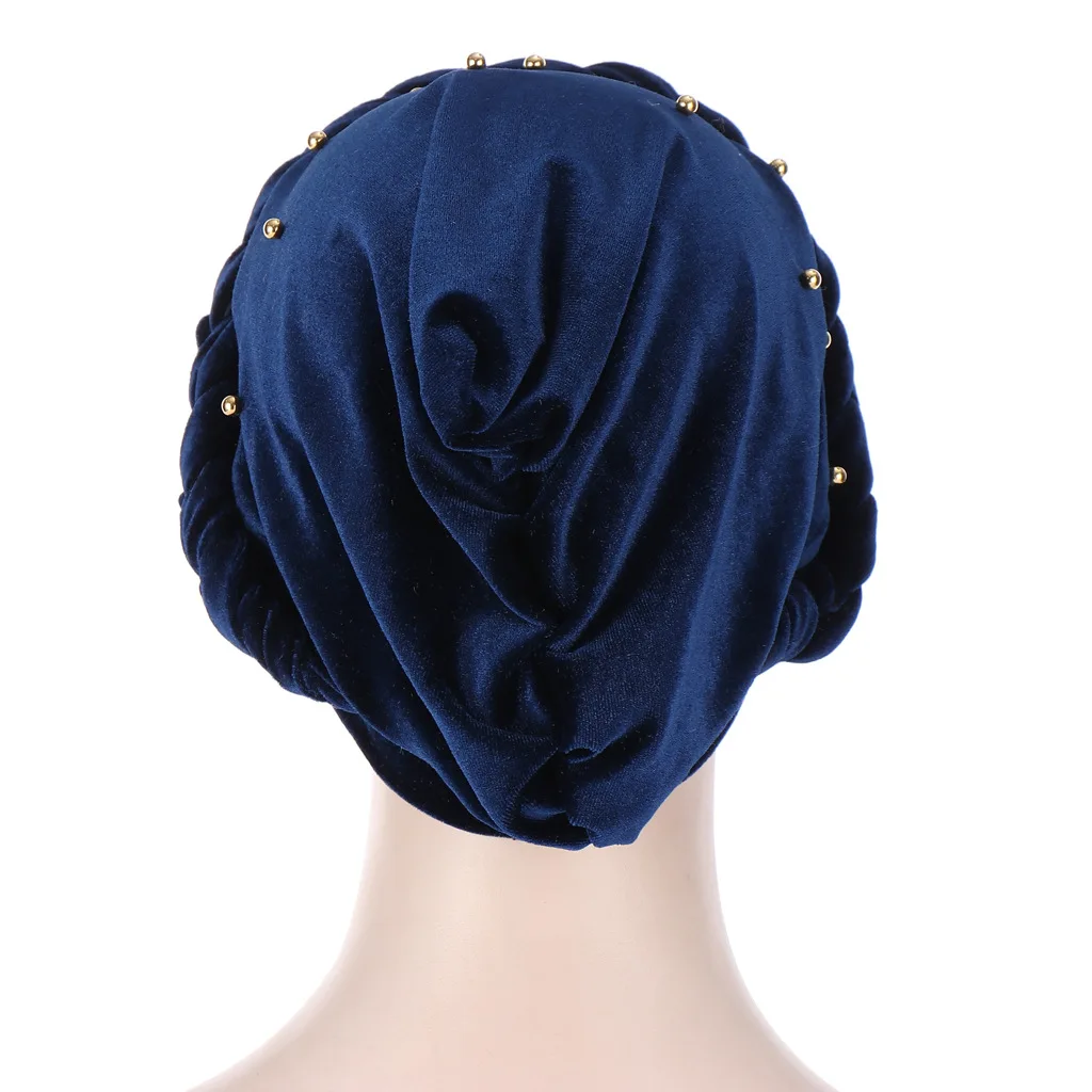 

Fashion velvet turbans Beaded Braid Hijab Caps Spring Autumn Muslim Wrap Turban Fashion Cotton Inner Hijabs Bonnet Ready To Wear