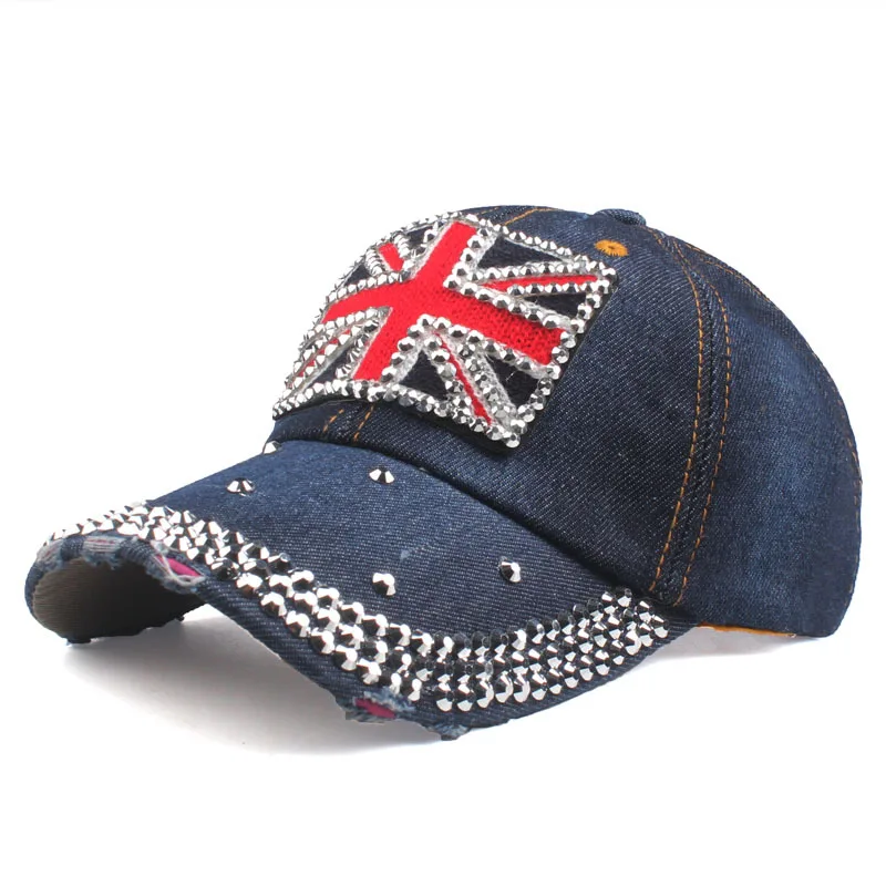 

New Fashion Baseball Caps with diamond For Men Women Denim Hip Hop Caps UK Flag Rhinestones Hat Dropshipping