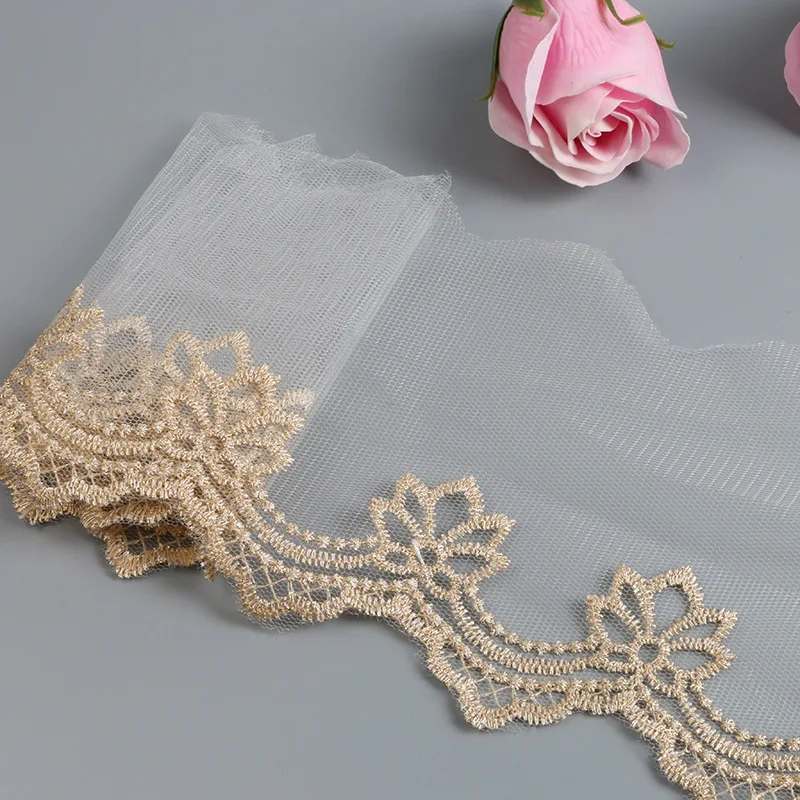 1 ярд 91 см кружевная ткань с вышивкой 10 гипюровая Золотая отделка тюль лента для