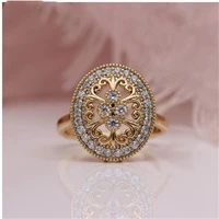 new micro wax inlay hollow rings women luxury wedding fine fashion jewelry natural zircon flower oval ring wholesale