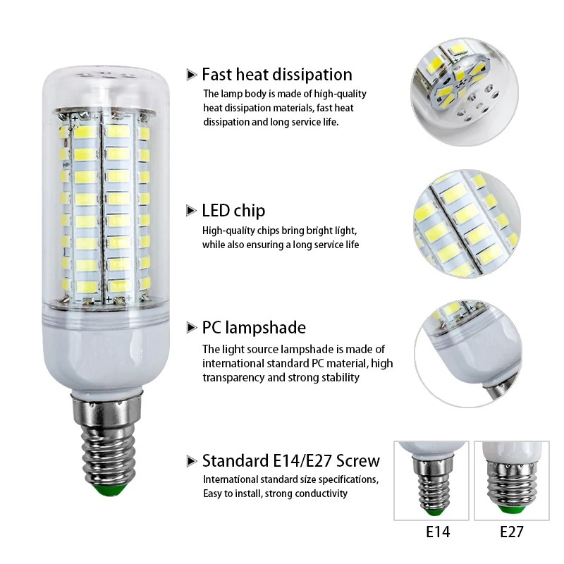 6pcs/lot LED Bulb Lamp E27 E14 220V 24 36 48 56 69 72Leds Light Bulbs Lampada Diode Lamps Energy Saving Lights for Home | Лампы и