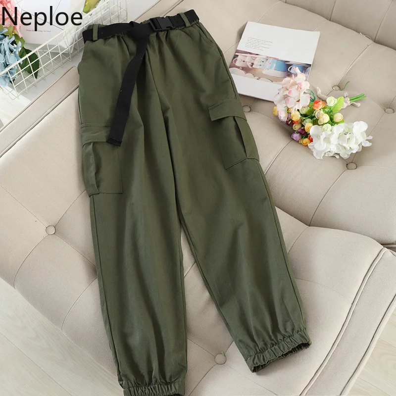 Neploe луч ноги брюки для женщин осень стрейч талии карманы пояса дамы свободные