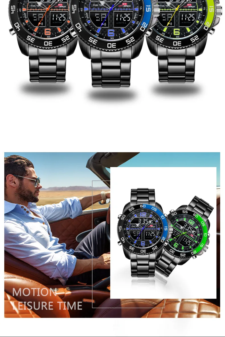 Relogio Masculino KAT-WACH модные многофункциональные светодиодный мужские черные золотые стальные водонепроницаемые наручные часы спортивные цифровые наручные часы