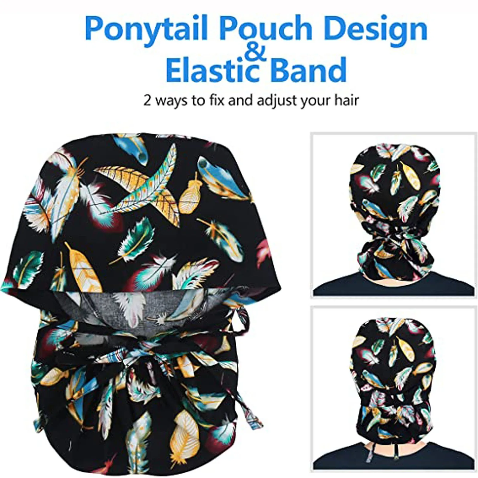 

Printed Hat Unisex Scrub Cap With Buttons Bouffant Sweat Band For Womens And Mens In Medical