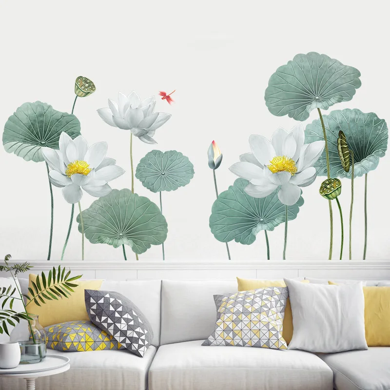 

Lotus Wall Sticker Large Wallpaper Self-Adhesive for Bedroom Home Wall Decorations Living Room Sofa TV Background Poster Decals