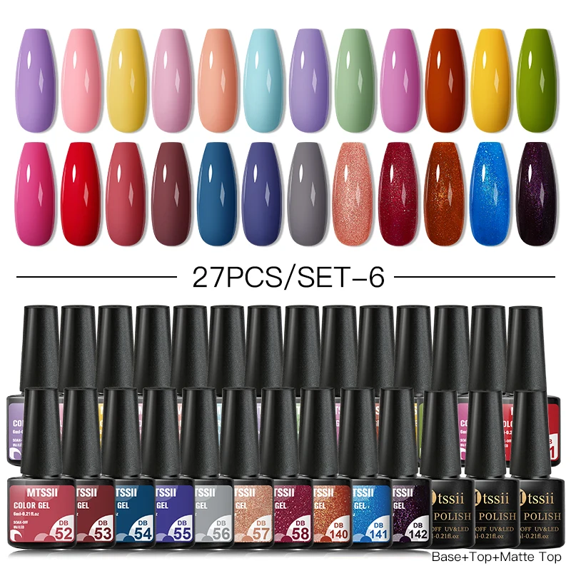 

Mtssii Nail Gel Polish Set 27/13/9pcs Nail Color Gel Glitter Matte Effect Long Lasting Gel Base Top Coat Nail Art Design Hybrid
