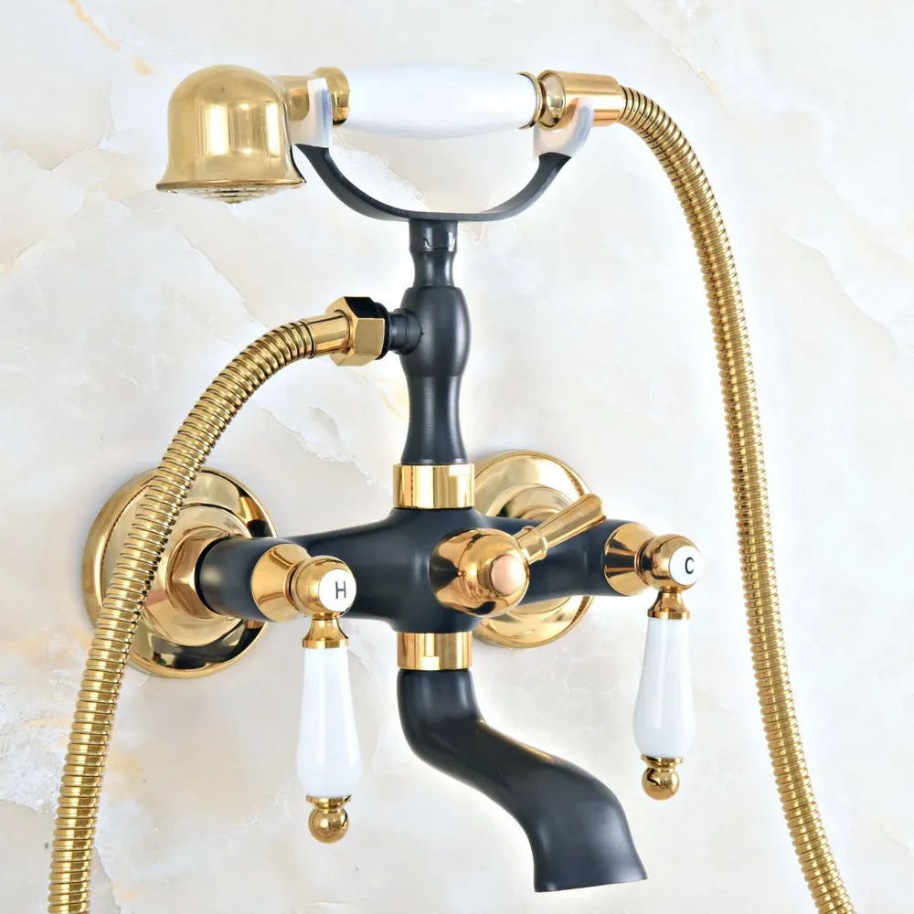 

Латунный настенный смеситель для ванной комнаты, с черным масляным напылением, бронзовый, золотой цвет, телефонный стиль, наполнитель для ванны, ана422